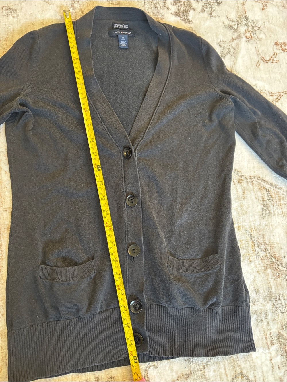 (3/$30) Tommy Hilfiger Dark Grey Lightweight Knit Button Up Cardigan Sweater XS - Picture 4 of 8